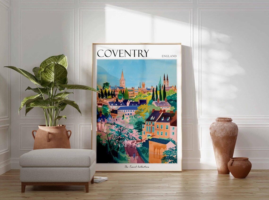 Coventry Poster England Travel Print British Decor United Kingdom Travel Poster City Print Coventry Gift Coventry Travel Poster - Image 2
