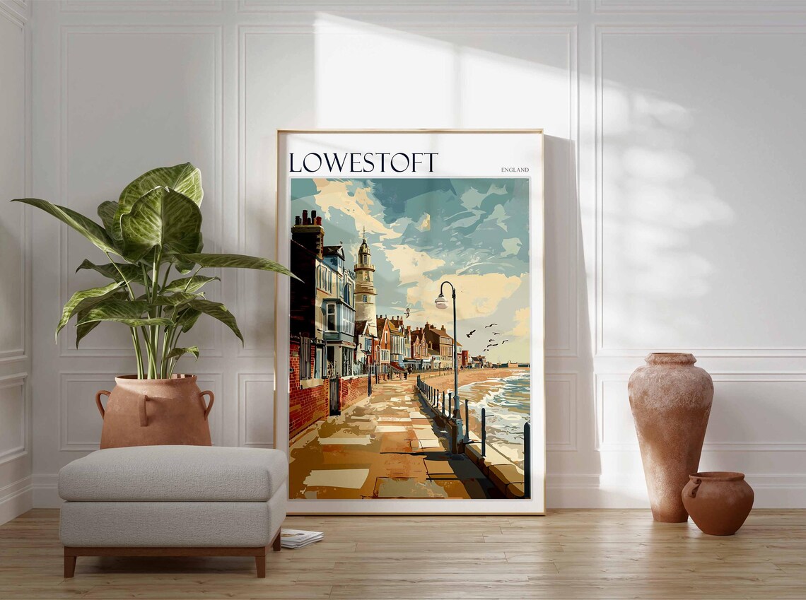 Lowestoft England Lighthouse Seafront Street Beach Lamps Poster - Image 3