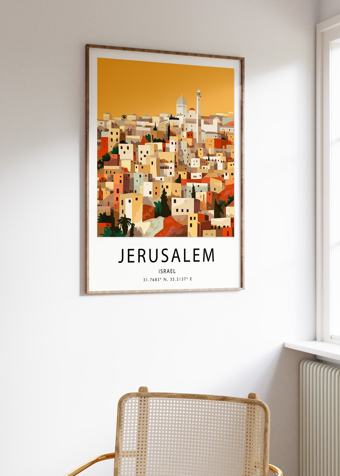 Jerusalem Israel Old City Hill Town Golden Illustration Poster - Image 3