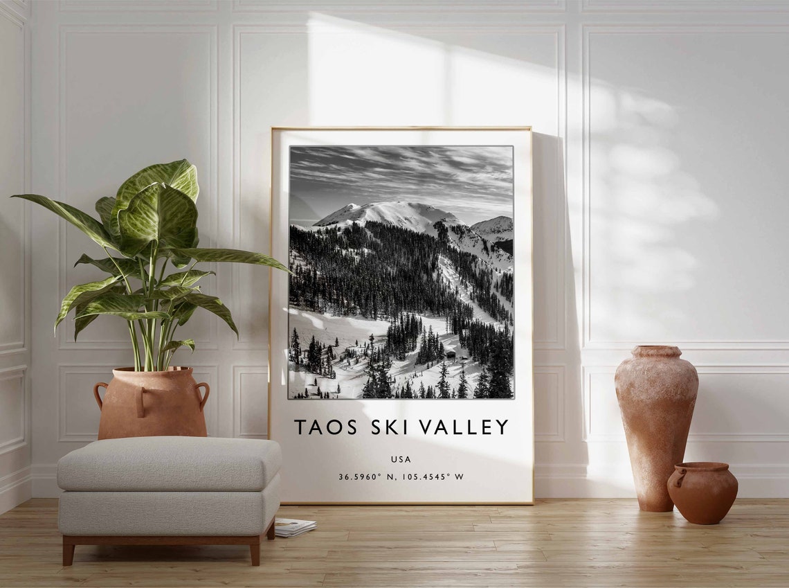Taos Ski Valley USA Snowy Mountain Slopes Black White Photo Poster - Image 2