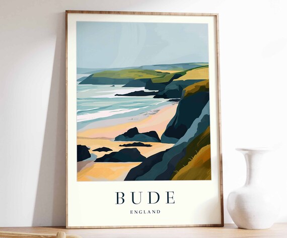 Bude Poster Bude Travel Print England Wall Art British Decor Tropical Decor Sea Print Bude Gift Bude Travel Poster
