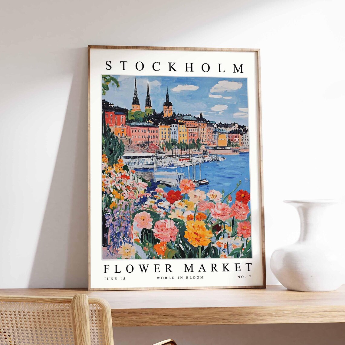 Stockholm Flower Market Harbor Sailboats Cosmos Blossom Poster