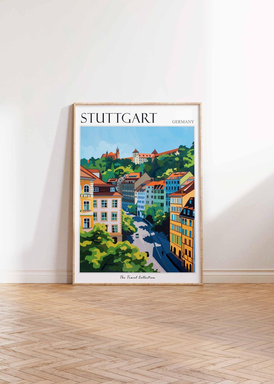 Stuttgart Germany Old Town Castle Colorful Street Travel Poster - Image 2