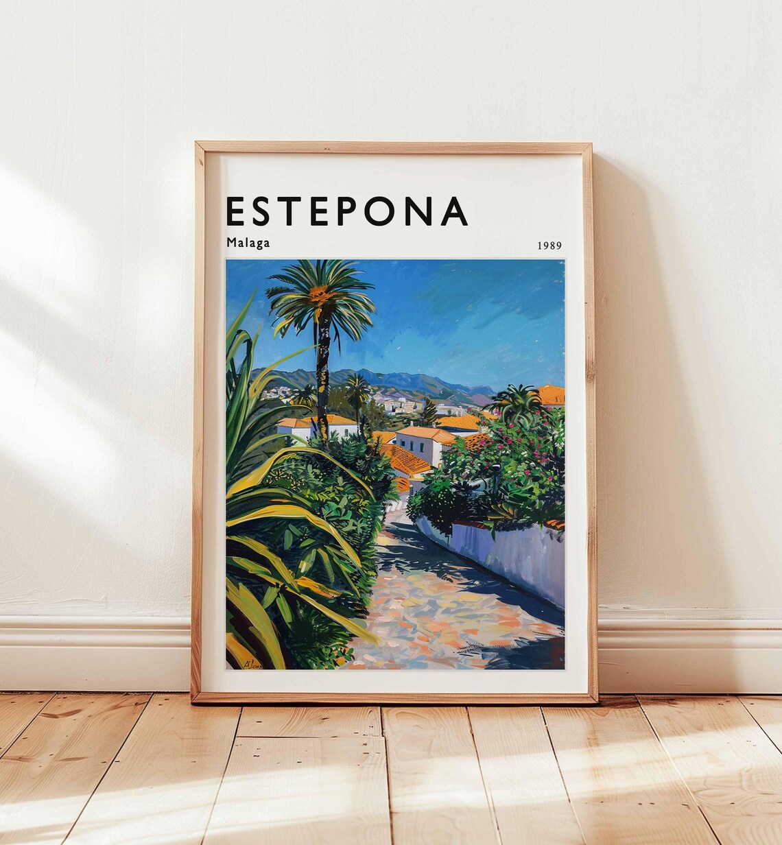 Estepona Malaga 1989 Palm Lined Garden Street Town View Poster