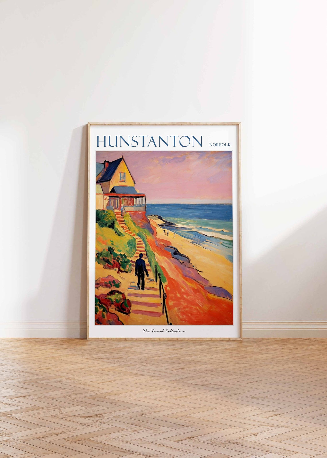 Hunstanton Norfolk Cliff House Sunset Steps Beach Scene Poster - Image 2