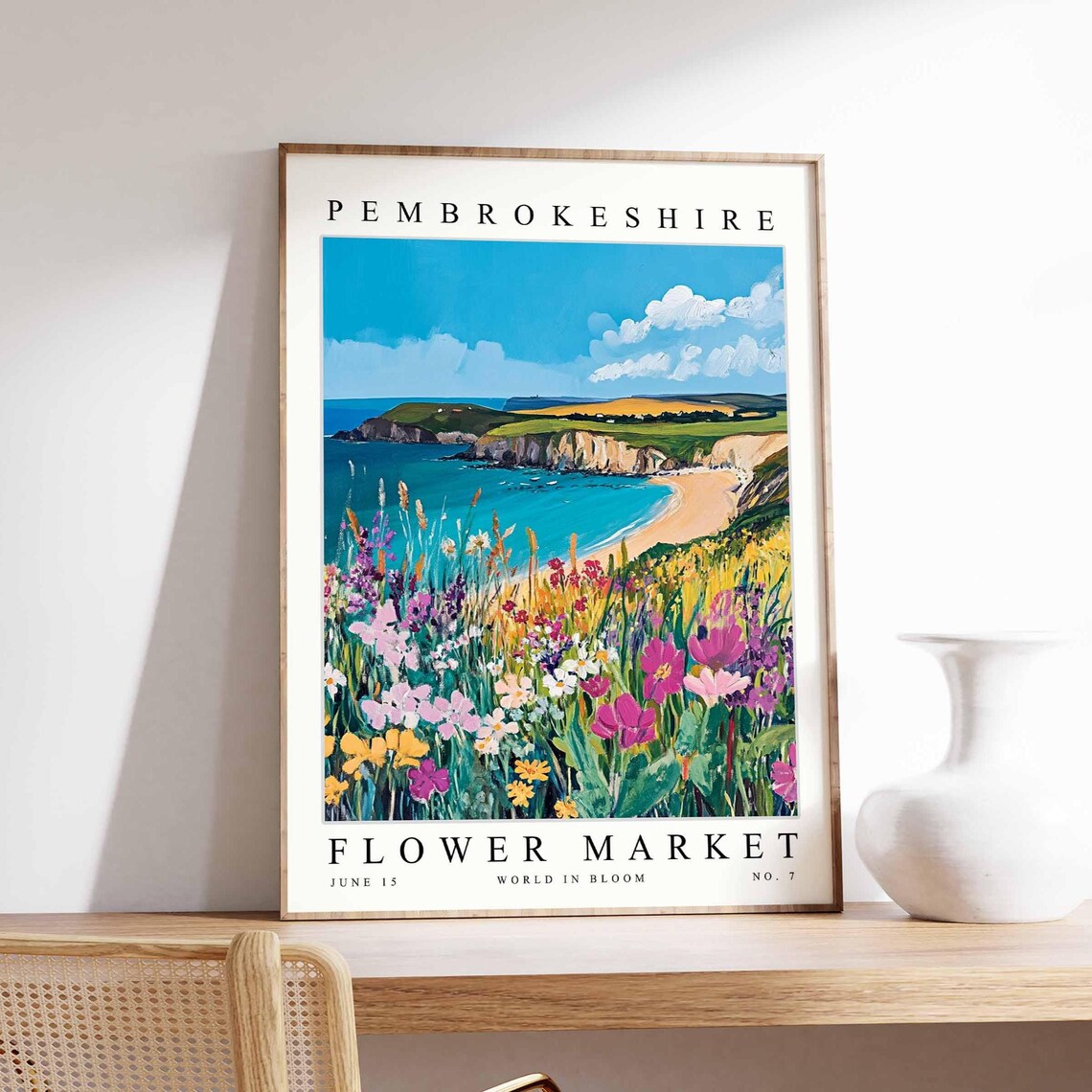 Pembrokeshire Flower Market, Welsh Floral Travel Poster