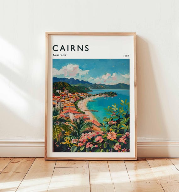 Cairns Poster Australia Travel Print Queensland Wall Art Great Barrier Reef Decor Tropical Gift Cairnsprint