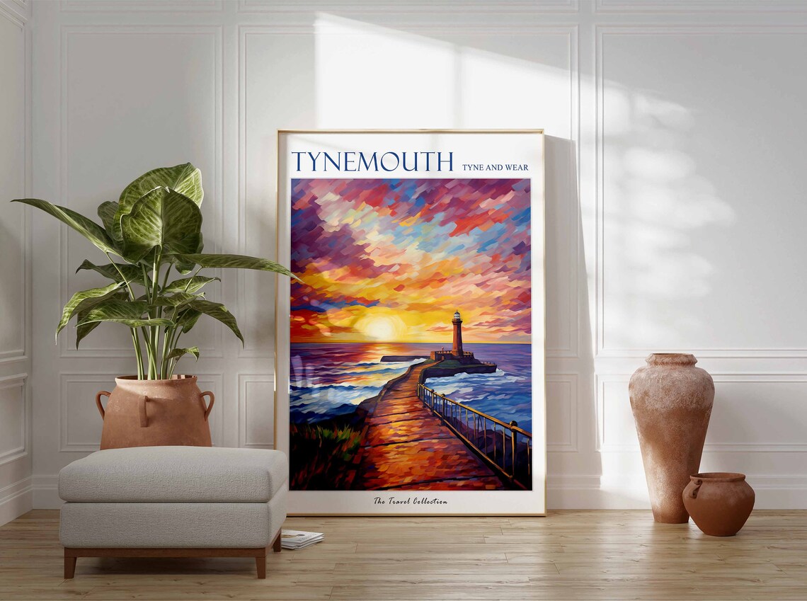 Tynemouth Tyne And Wear Lighthouse Sunset Seaside Art Travel Poster - Image 3