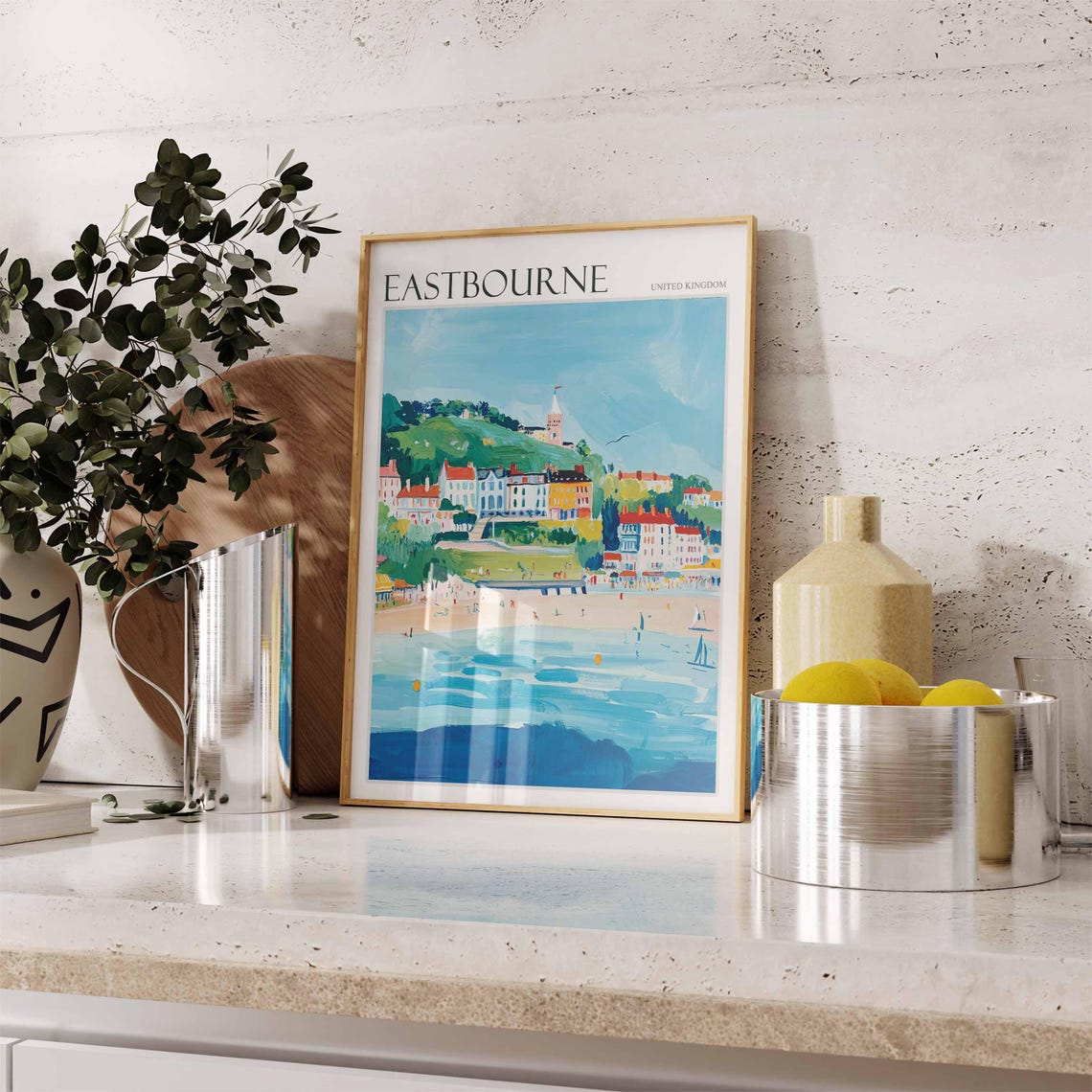 Eastbourne Beachfront Green Hill And Church On Hill Painting Poster - Image 2