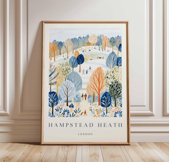 Hampstead Heath London Travel Poster Snowy Trees Winter Scene Artwork