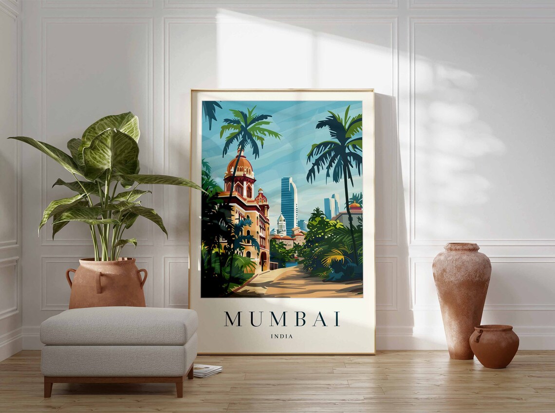 Mumbai India Colonial Building With Palms And Towers Travel Poster - Image 3