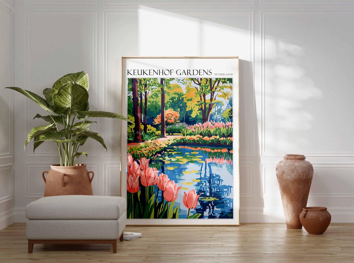 Keukenhof Gardens Poster Keukenhof Gardens Travel Print Netherlands Travel Poster Botanical Decor European Travel Print - Image 2