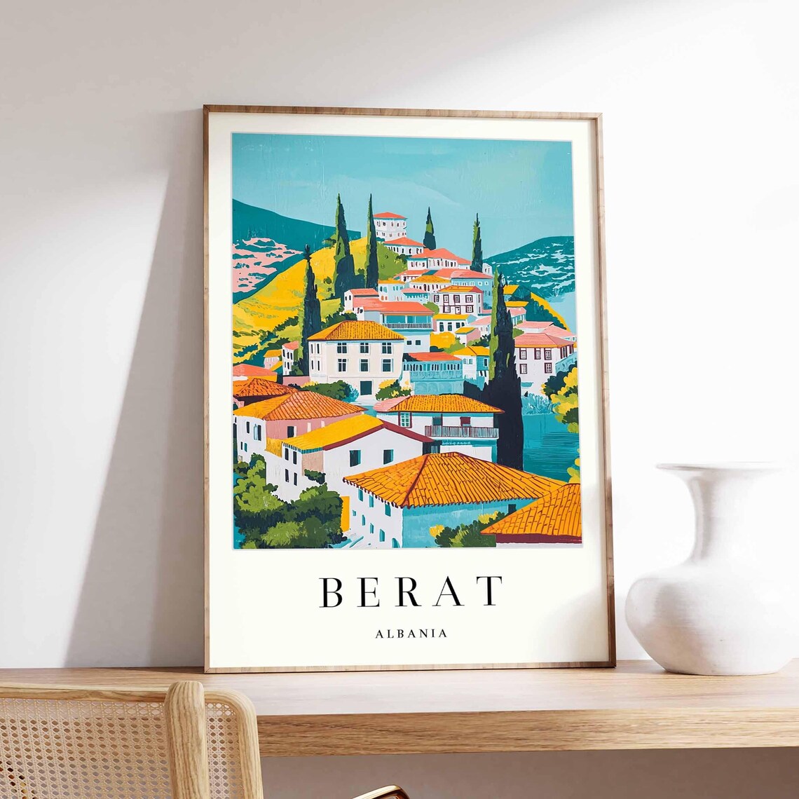 Berat Albania Terracotta Rooftops Old Town Cityscape Travel Poster