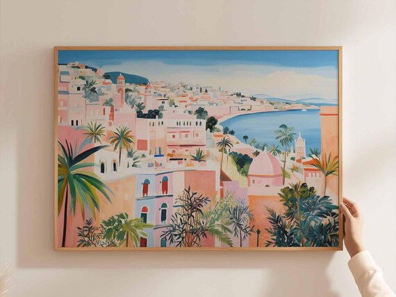 Algiers Algeria Pink Mediterranean Town View With Palms Art Print