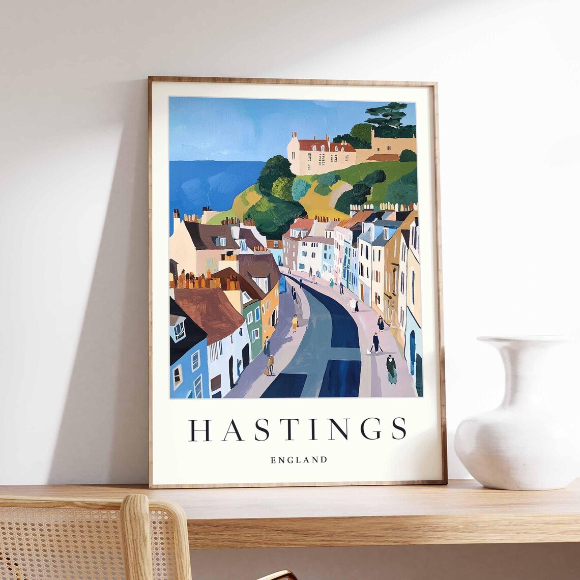 Hastings England Travel Curved Seaside Street Town Houses Poster