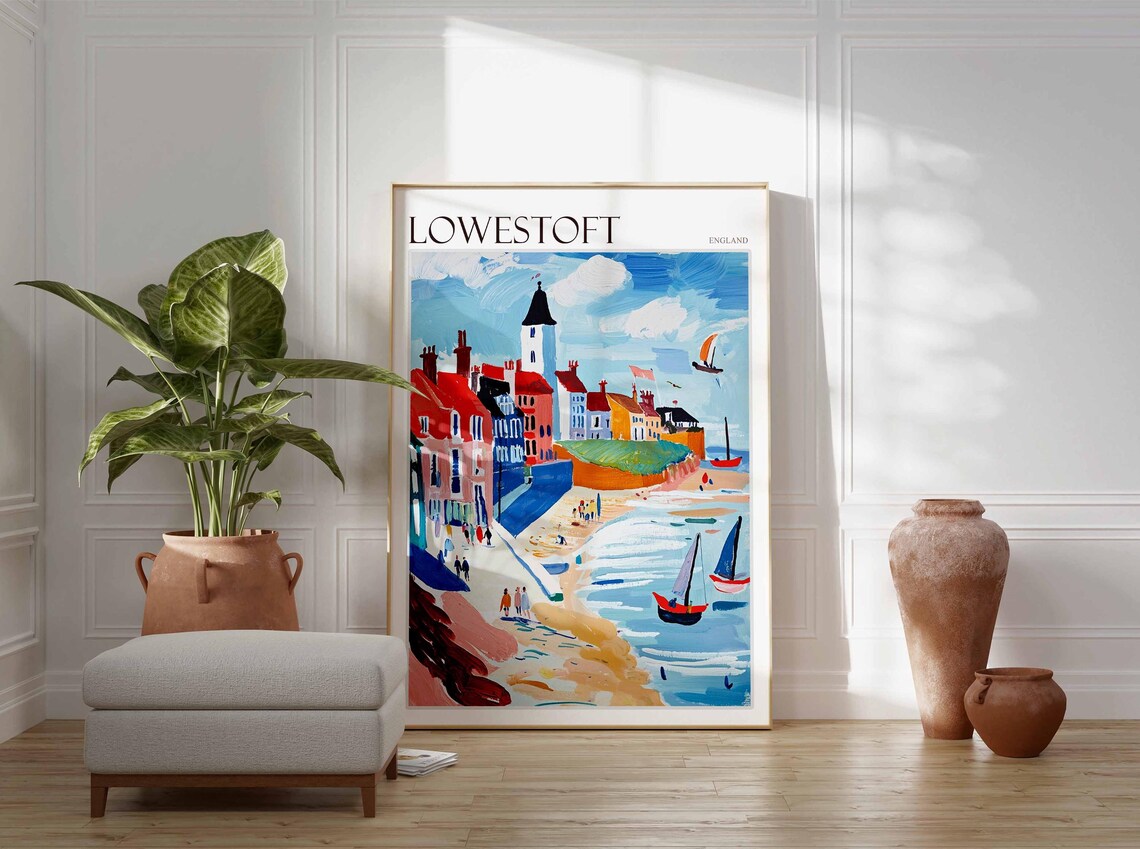 Lowestoft England Seaside Town Sailboats Beach Street Scene Poster - Image 3