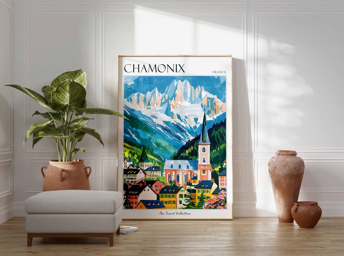 Chamonix Poster France Travel Print French Decor Europe Travel Poster European Wall Art Ski Print Chamonix Travel Poster - Image 3