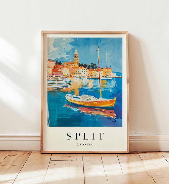 Split Croatia Dalmatian Coast Harbor Sailboat Summer Travel Poster
