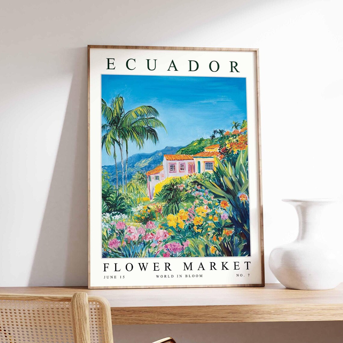 Ecuador Flower Market Tropical Village Palm Garden Bloom Poster
