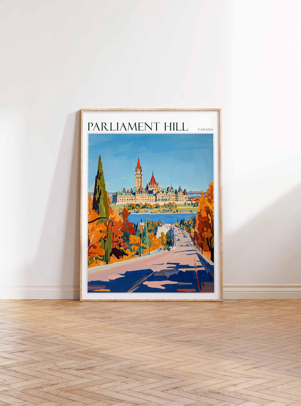 Parliament Hill Canada Autumn Bridge Orange Trees Painting Poster - Image 2