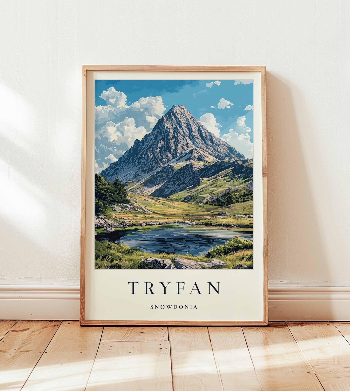 Tryfan Snowdonia Wales Mountain Peak Lake Painting Travel Poster