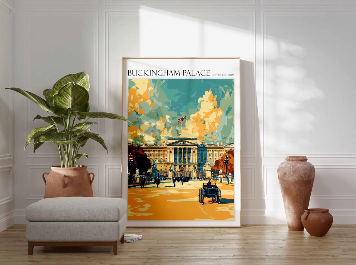 Buckingham Palace Vintage Horse Carriage Retro Travel Poster - Image 2