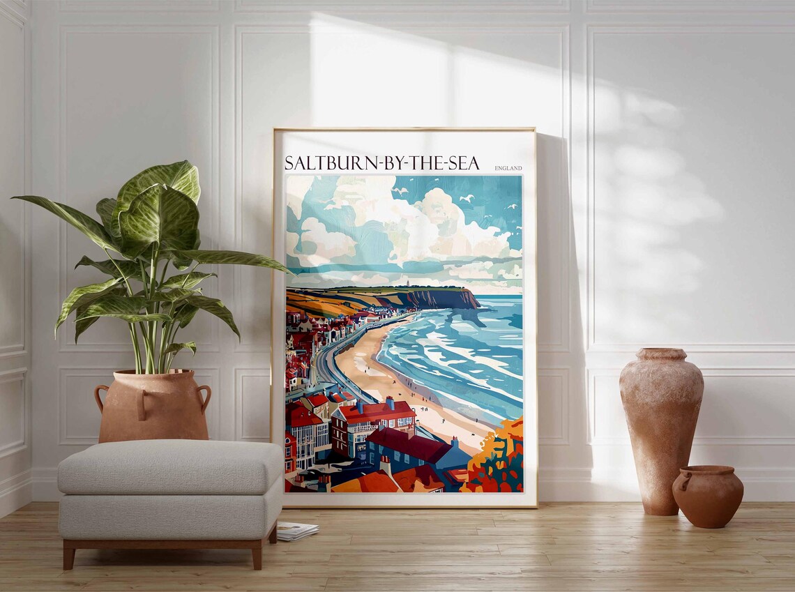 Saltburn By The Sea England Coastal Beach Town Colorful Travel Poster - Image 2
