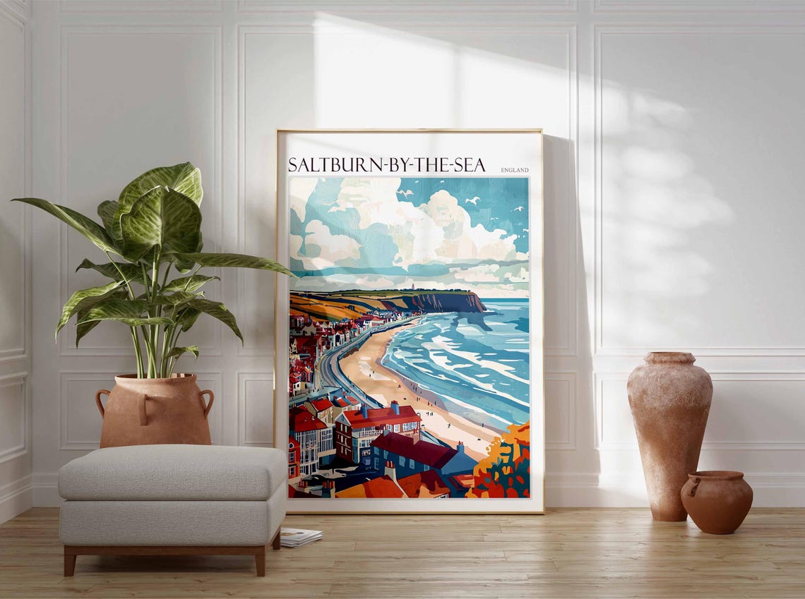Saltburn By The Sea Poster Uk Travel Poster Coastal Wall Art British Art Uk Home Decor Vintage Seaside Poster Saltburn By The Sea Art - Image 2