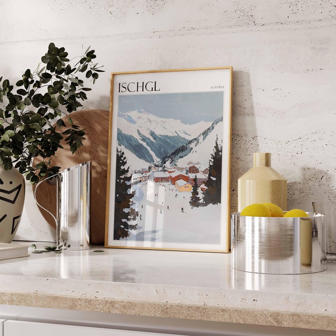 Ischgl Austria Village Slopes Muted Blue Sky Winter Ski Poster - Image 2