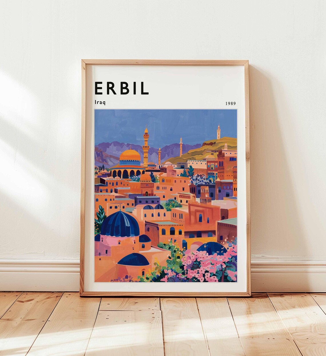 Erbil Iraq 1989 Old City Domes Minarets Colorful Travel Poster Art