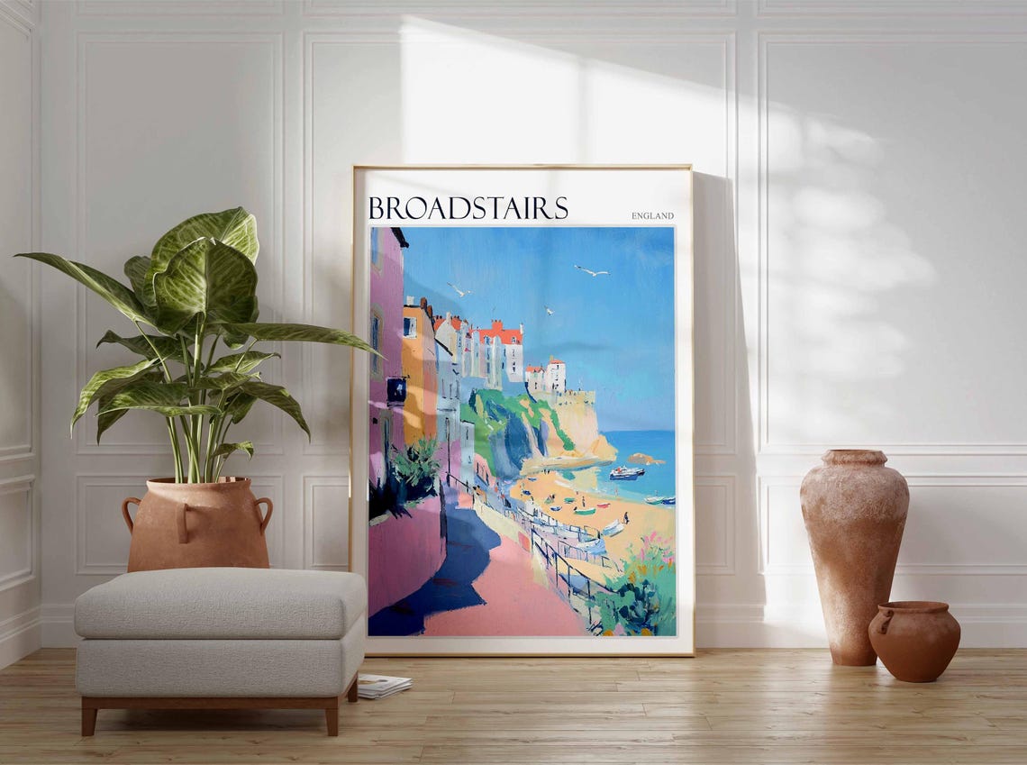 Broadstairs England Colorful Seaside Town Beach Scene Painting Poster - Image 2