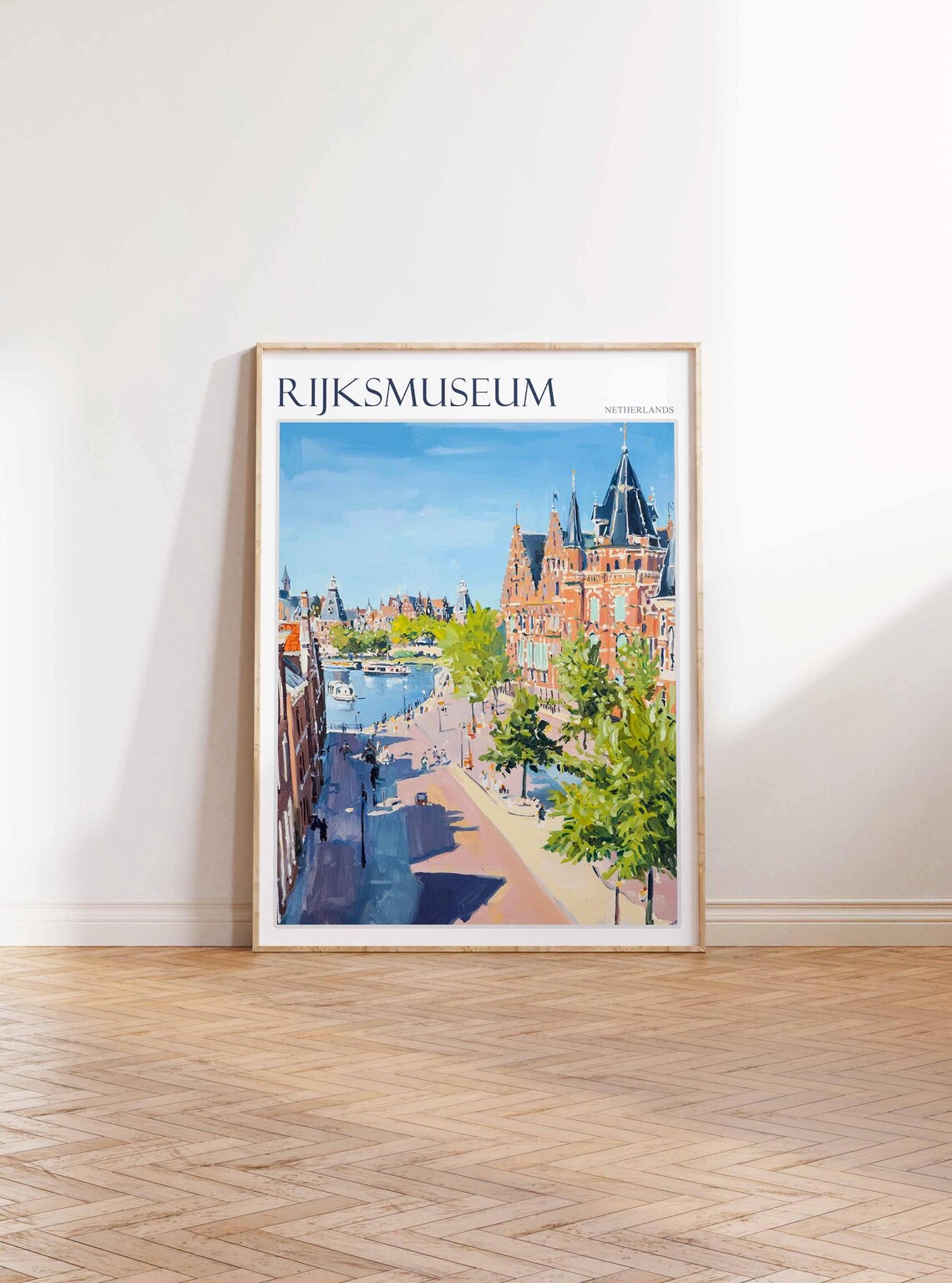 Rijksmuseum Amsterdam Tree Lined Canal Street Scene Art Poster - Image 2