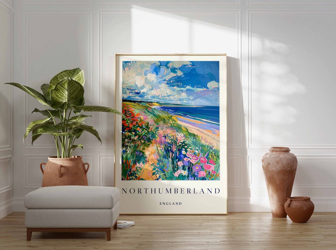 Northumberland England Wildflower Meadow Coastal Path Beach View Poster - Image 2
