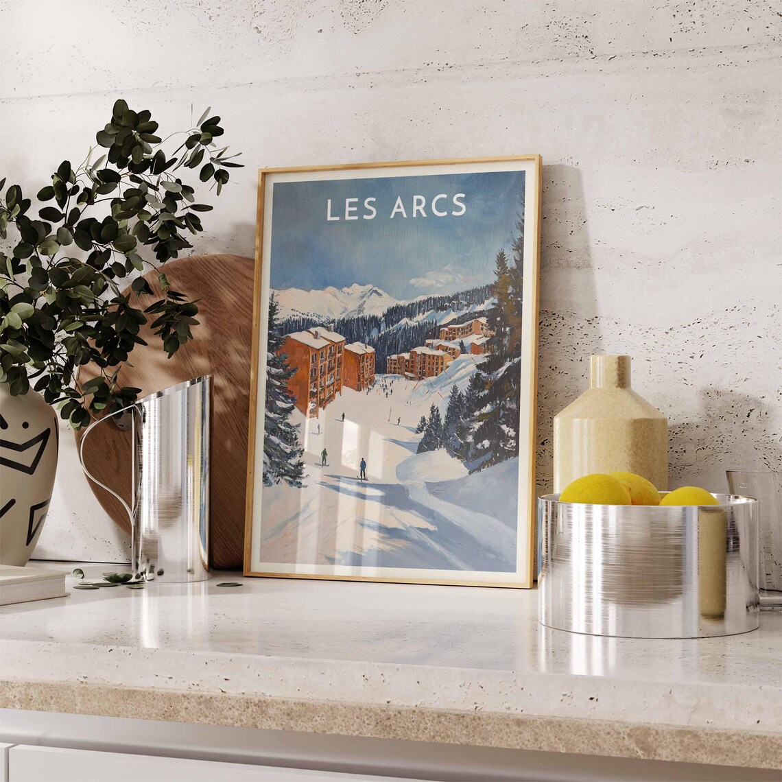 Les Arcs France Skiers Village Lodges Alpine Slopes Travel Poster - Image 2