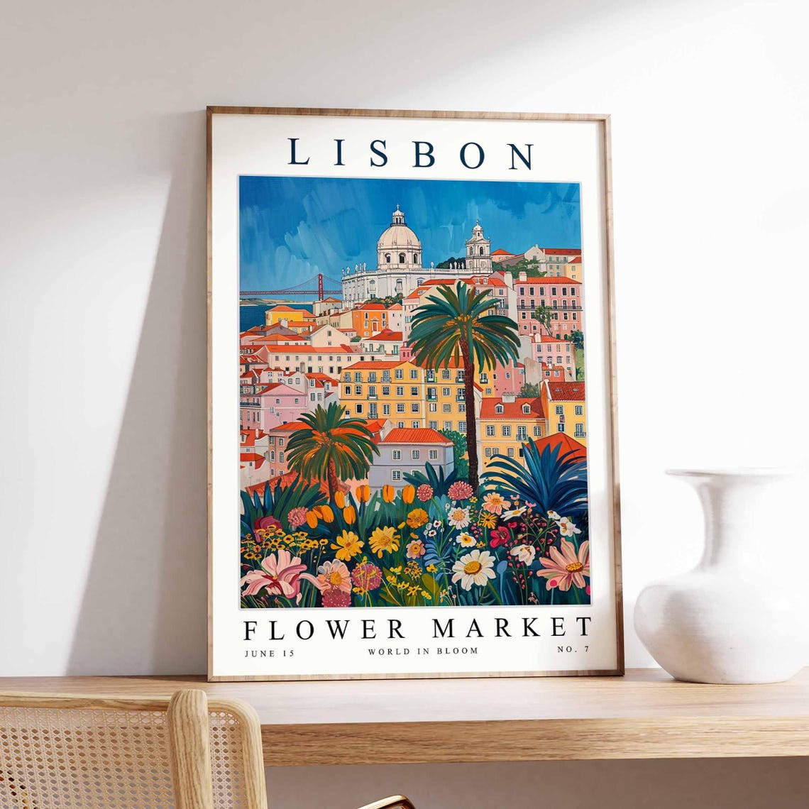 Lisbon Flower Market Portugal Bridge Dome Floral View Poster
