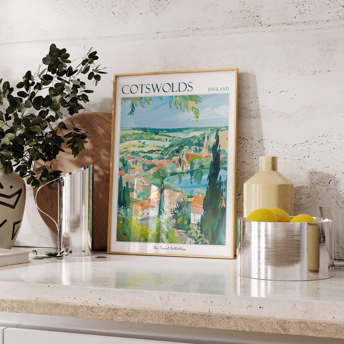 Cotswolds England Countryside Village Church Colorful Art Poster - Image 3