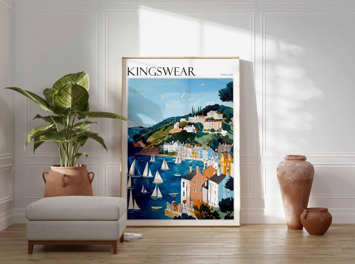 Kingswear Poster English Riviera Poster Uk Travel Poster Coastal Wall Art British Decor Kingswear Travel Print Kingswear Wall Decor - Image 3