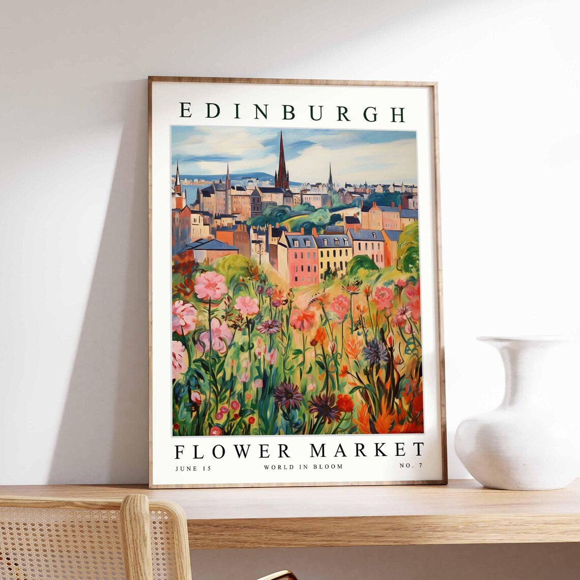 Edinburgh Flower Market Church Spire Wildflower Meadow Art Poster