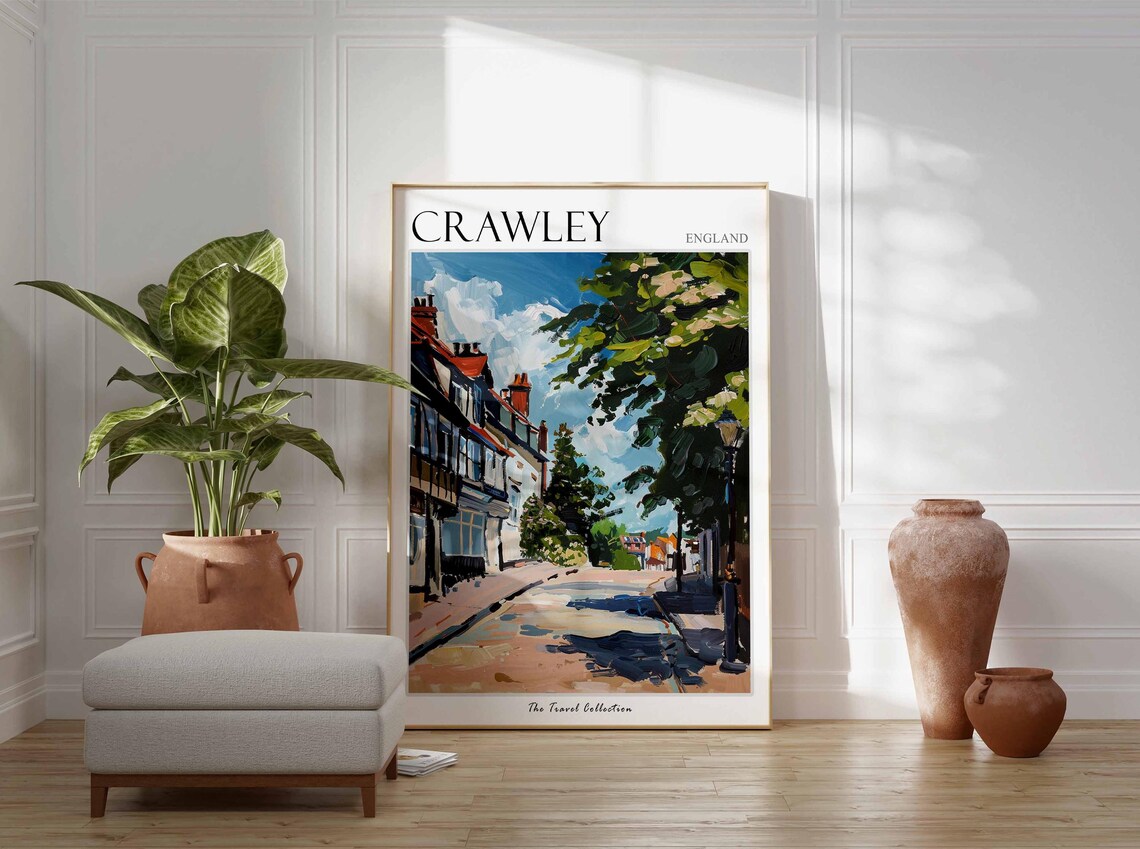 Crawley England Sunny Main Street Timber Shops Painting Poster - Image 2