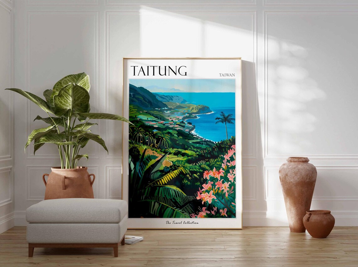 Taitung Taiwan Tropical Coastline Lush Illustrated Travel Poster - Image 3