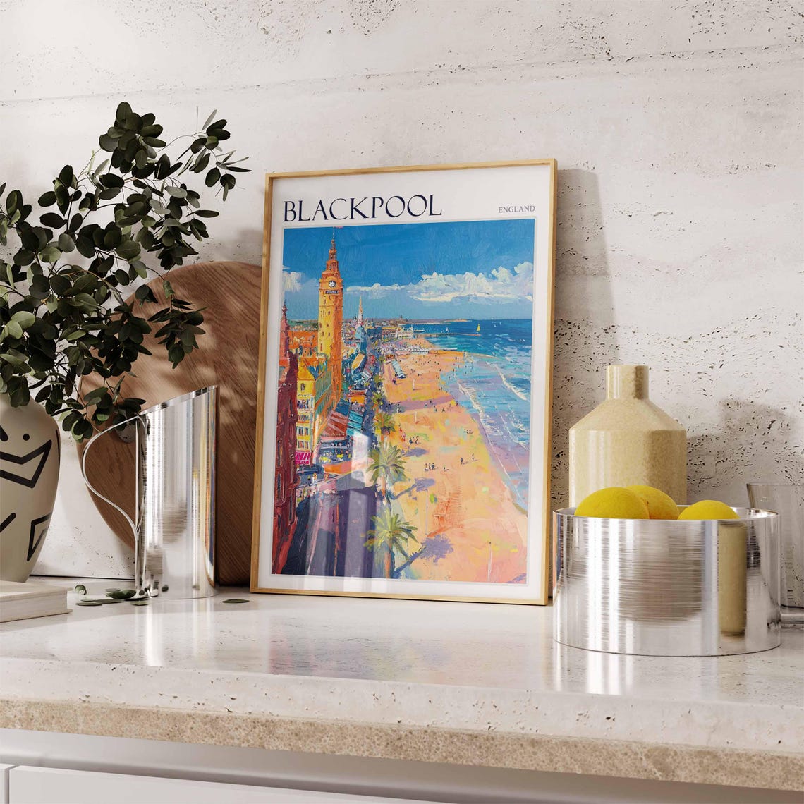 Blackpool Tower Beachfront Golden Beach Vivid England Seaside Poster - Image 2