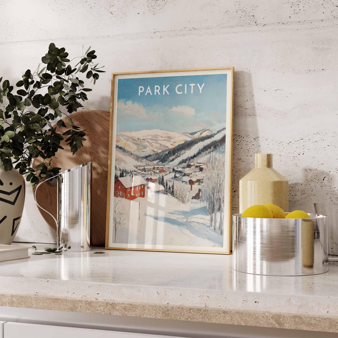 Park City Red Barn Snow Hillside Serene Valley Snowy Scene Poster - Image 2
