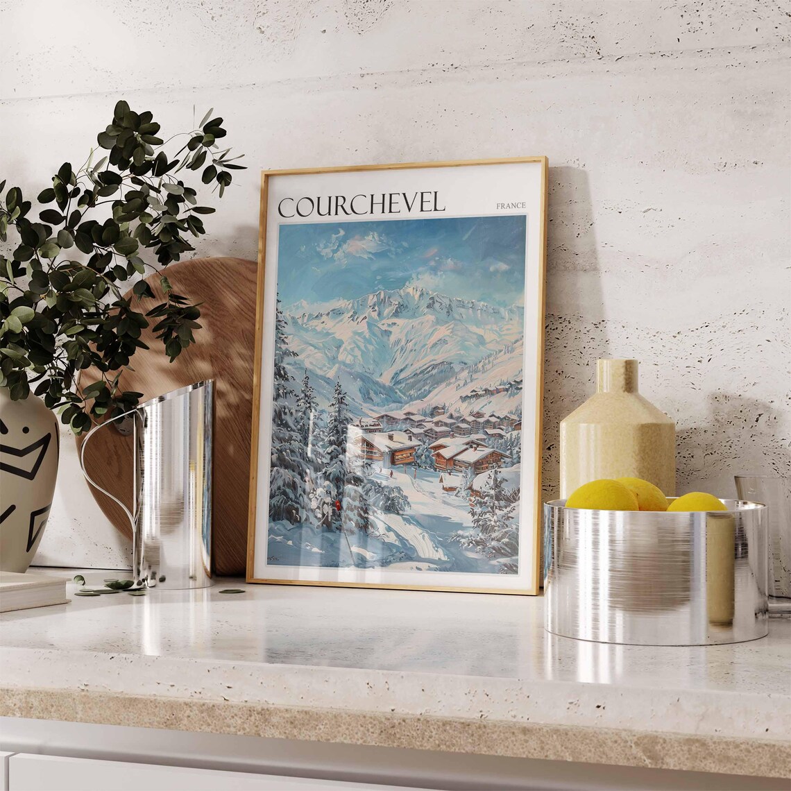 Courchevel France Winter Mountain Chalet Village Skiers Art Poster - Image 2