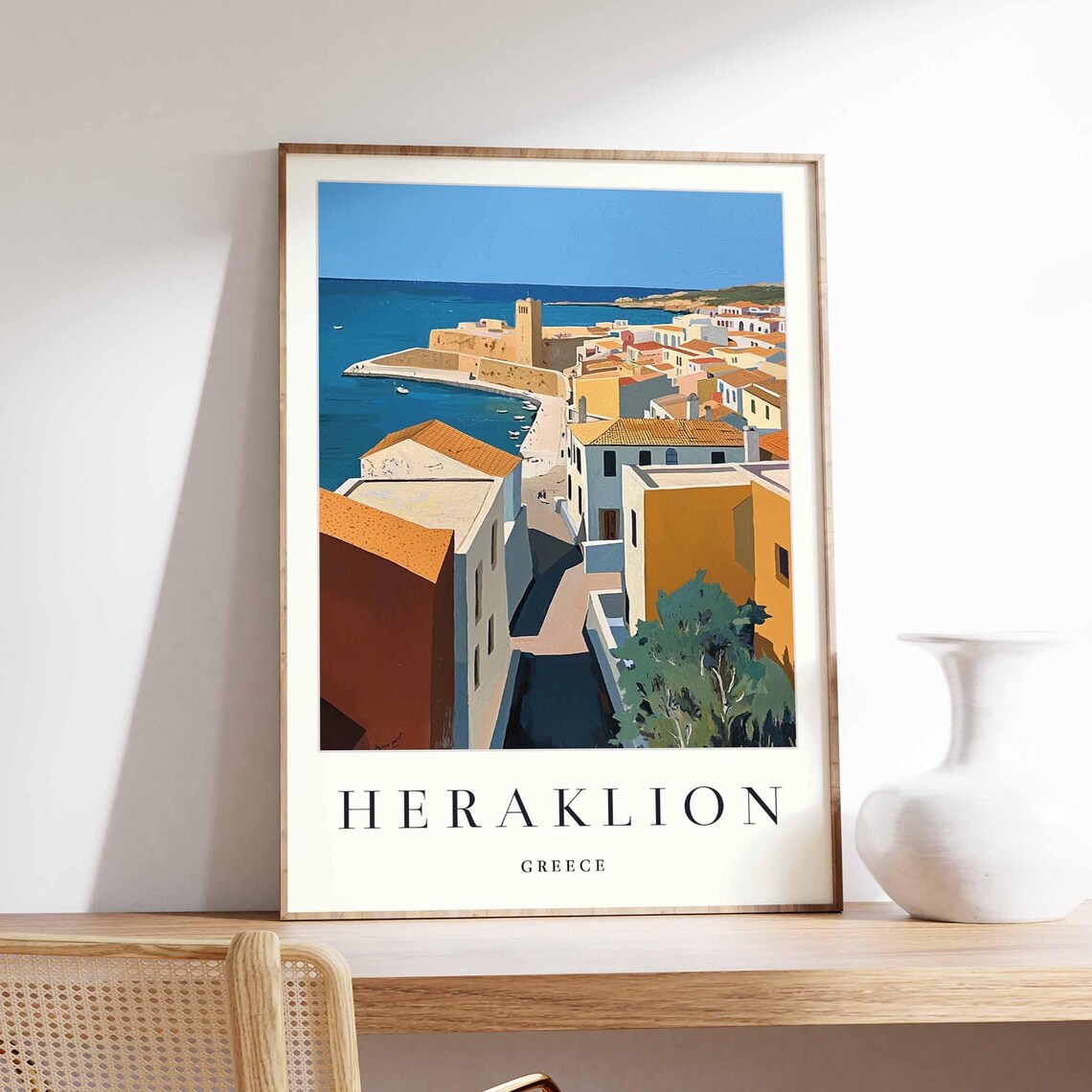Heraklion Greece Travel Fortress Harbor Rooftop Sea View Poster