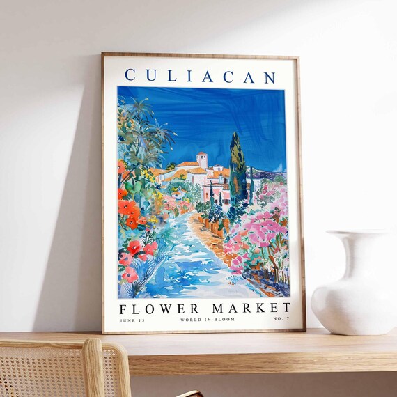 Culiacan Flower Market Poster Print Sinaloa Floral Wall Art Mexico Decor Botanical Latin America Travel
