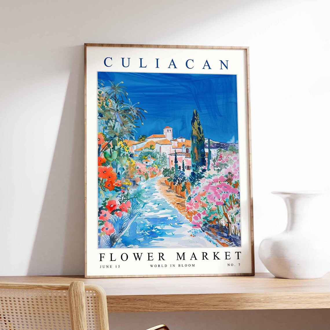 Culiacan Flower Market Town Lane Stream Red Poppy Garden Poster