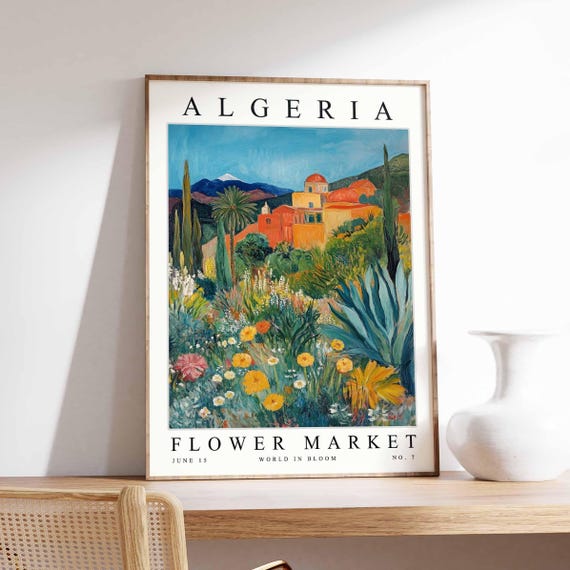 Algeria Flower Market Poster North Africa Print Algiers Floral Wall Art Colourful Botanical Decor Cultural Travel