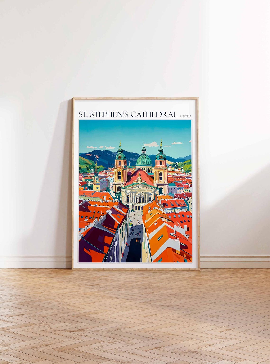 St. Stephen's Cathedral Aerial Rooftop Mountain View Travel Poster - Image 2