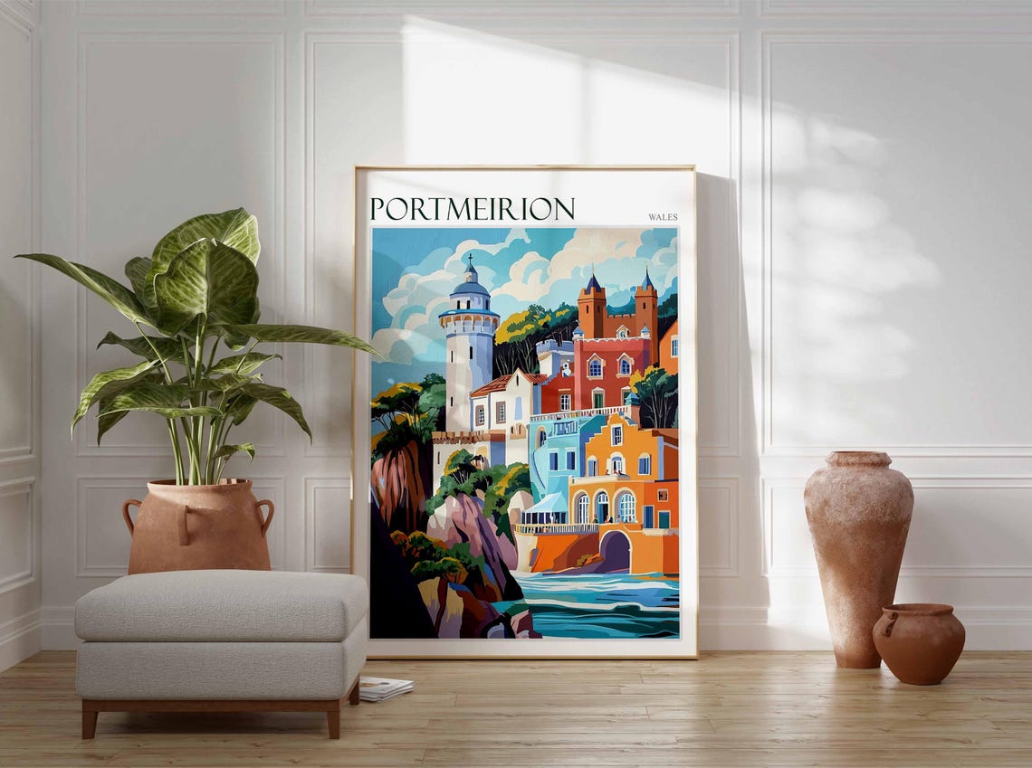 Portmeirion Poster Wales Poster Uk Travel Poster Coastal Wall Art British Decor European Travel Poster Uk Landscape Poster Uk Print - Image 4