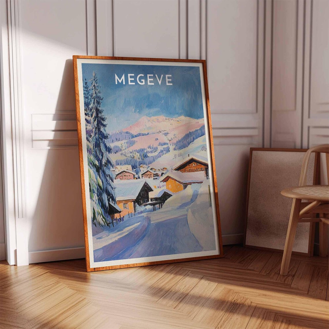 Megeve Tall Fir Trees Chalet Trail Snow Light Winter Scene Poster - Image 3